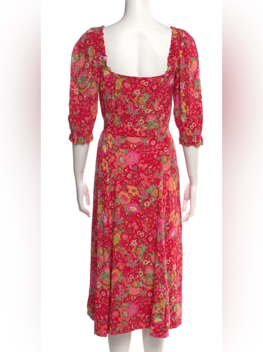 Sezane Pink Floral Square-Neck Midi Dress - Picture 3 of 3